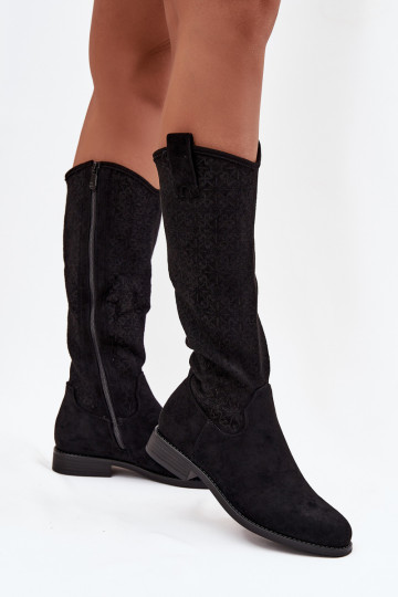 Damenstiefel mit durchbrochenen Elementen mit breiten Absätzen S.Barski HY52-534 schZuarze Farbe 2