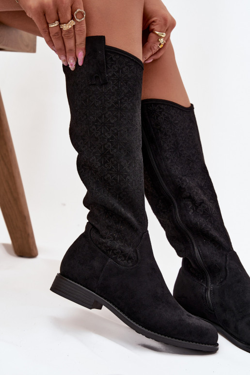 Damenstiefel mit durchbrochenen Elementen mit breiten Absätzen S.Barski HY52-534 schZuarze Farbe