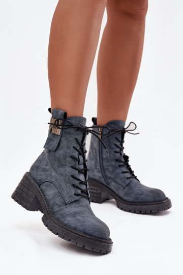 Haut Arbeitsstiefeletten Feminin Klocke Mit Dekorationen Detalem Artiker 57C0212 blaue Farbe 2