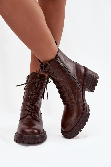 Haut Arbeitsstiefeletten Feminin Klocke Mit Dekorationen Detalem Artiker 57C0213 braune Farbe 2