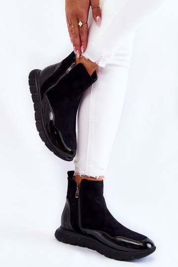 aus INildleder Feminin Sneakers-Stilvollll Stiefel schZuarze Farbe Anita