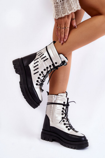 Damen-Schneestiefel zum Schnüren INeiß-schZuarze Farbe Sharmen