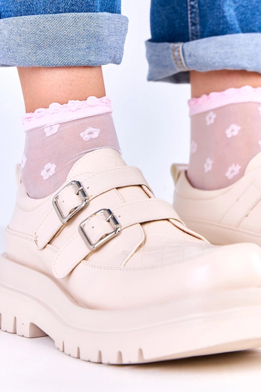 Beige Halbstiefel auf massiver Sohle,...