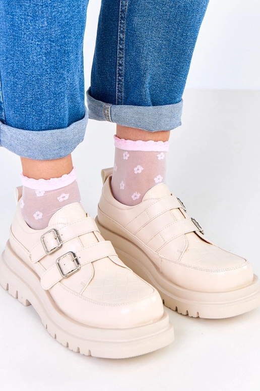 Beige Halbstiefel auf massiver Sohle,...