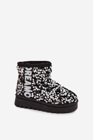Schneestiefel für Kinder Stiefel sich Zuarm laufen mit glänzenden Schuppen SchZuarz und-Silberfarbe Rebbica