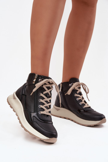 Stiefel Sportlicher Stil Feminin mit einer PlattformErmöglichtturalnej Skóry Zazoo Z1239 schZuarze Farbe