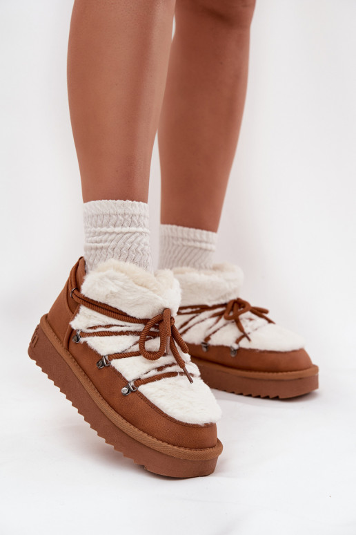 Niedrig Schneestiefel mit einer Plattform mit Pelzmantel D.Franklin DFSH370011 braune Farbe