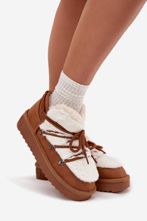 Niedrig Schneestiefel mit einer Plattform mit Pelzmantel D.Franklin DFSH370011 braune Farbe