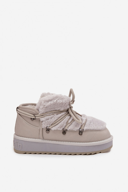 Niedrig Schneestiefel mit einer Plattform mit Pelzmantel D.Franklin DFSH370011 graue Farbe