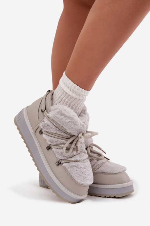 Niedrig Schneestiefel mit einer Plattform mit Pelzmantel D.Franklin DFSH370011 graue Farbe