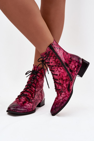 Haut Gemustert Stiefel mit breiten Absätzen Es mussciejka 06391-23 pinke Farbe