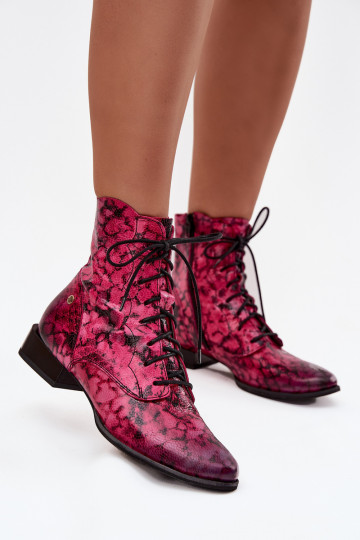 Haut Gemustert Stiefel mit breiten Absätzen Es mussciejka 06391-23 pinke Farbe 2