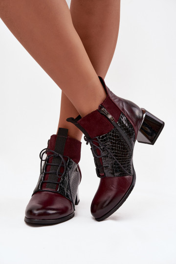 Zazoo 60503 Kunstleder Stiefeletten mit Absatz gefüttert bordeaux