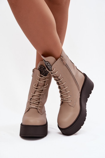 Haut Damenstiefel mit Ornamenten sich Zuarm laufen Beige Ulrika