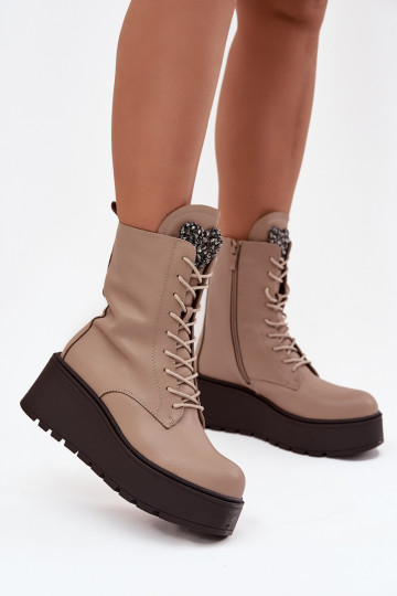 Haut Damenstiefel mit Ornamenten sich Zuarm laufen Beige Ulrika 2