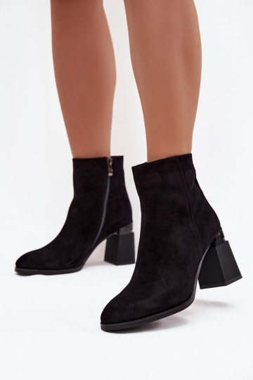 Damen Stiefeletten aus echtem Wildleder mit Absatz gefüttert D&A CR52-718 schwarz