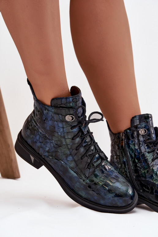 mit Lackeffekt DamenstiefelErmöglichtturalnej Skóry D&A LZ52-962 Dunkelblau