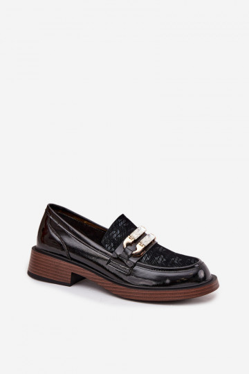 Haut Lackierte Mokassins FemininOdobnym Detalem D&A MR52-173 schZuarze Farbe 2