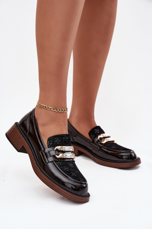 Haut Lackierte Mokassins FemininOdobnym Detalem D&A MR52-173 schZuarze Farbe