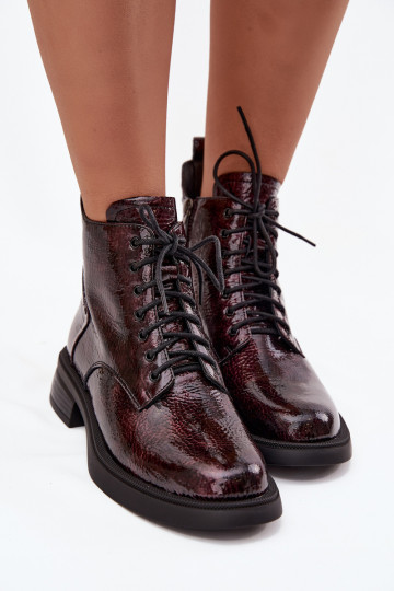 mit Lackeffekt Haut Damenstiefel Klocke D&A LZ52-954 Burgund