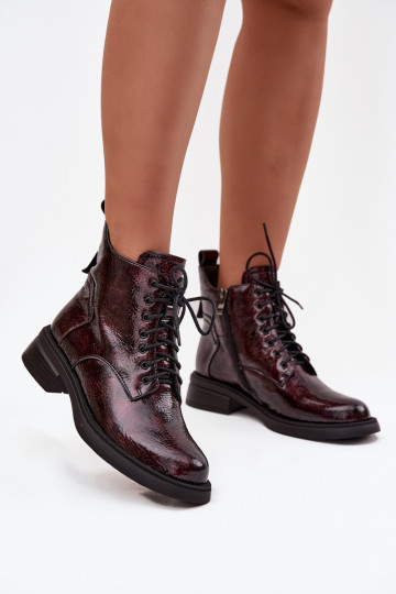 mit Lackeffekt Haut Damenstiefel Klocke D&A LZ52-954 Burgund 2