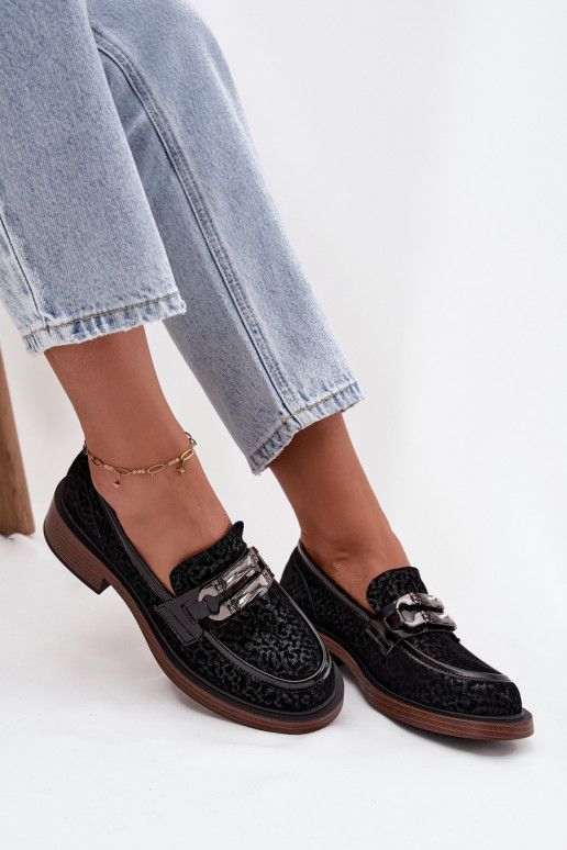 INildledermokassins Feminin mit Ornamenten D&A MR52-176 schZuarze Farbe