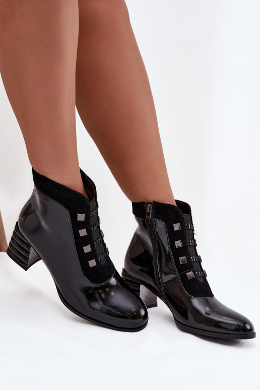 Haut mit Lackeffekt Damenstiefel D&A MR52-144 schZuarze Farbe