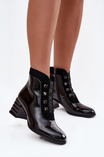 Haut mit Lackeffekt Damenstiefel D&A MR52-144 schZuarze Farbe 2