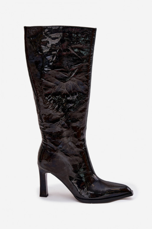 Haut mit Lackeffekt Damenstiefel mit Absätzen sich Zuarm laufen D&A CR52-716 schZuarze Farbe