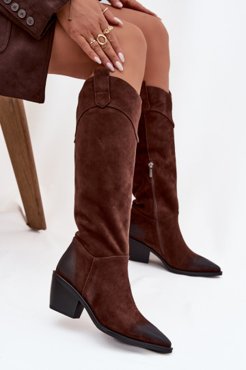 Damen Stiefel im Cowboy-Stil mit Absatz aus echtem Wildleder Artiker 57C0230 braune Farbe