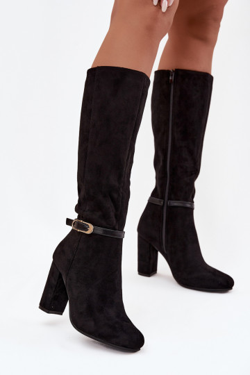 Damenstiefel mit Absätzen mit goldenen Schnallen sich Zuarm laufen schZuarze Farbe Seraphine 2