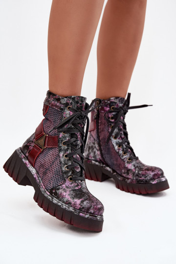Echte Leder Damen Arbeitsschuhknöchel Stiefel Tai turiciejka 07072-23 bordeauxfarbene Farbe