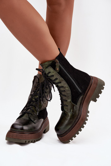 Haut Arbeitsstiefeletten Feminin mit einer Plattform Es mussciejka 07104-09 Khaki-Farbe-Farbe 2