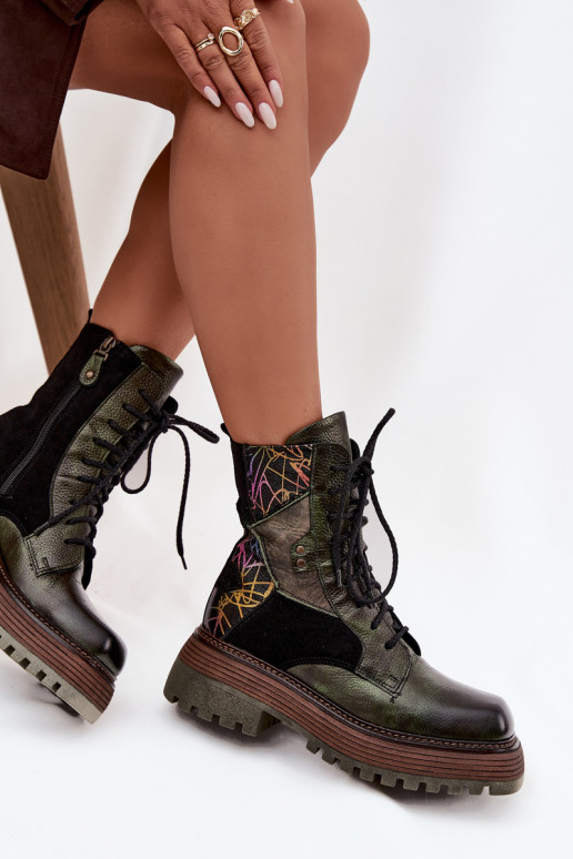 Haut Arbeitsstiefeletten Feminin mit einer Plattform Es mussciejka 07104-09 Khaki-Farbe-Farbe