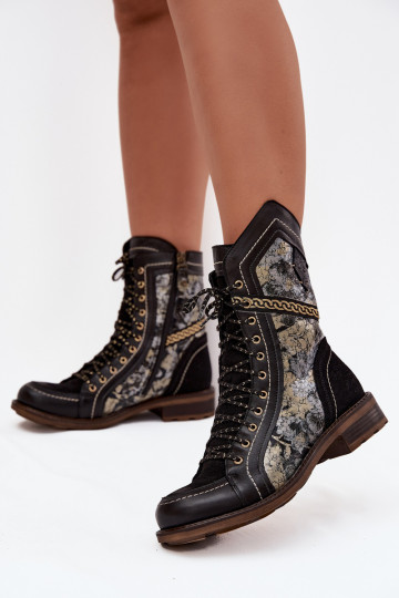 Damen Stiefeletten aus echtem Leder Tai turiciejka 07097-01 schwarz und goldfarben