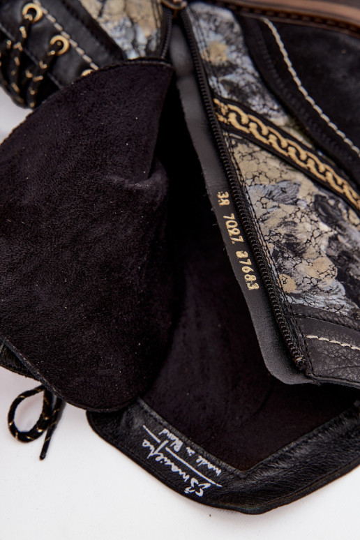 DamenstiefelErmöglichtturalnej Skóry Es mussciejka 07097-01 SchZuarz und-goldene Farbe