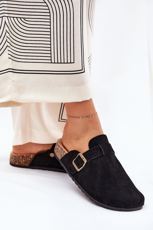 Hausschuhe Verstopfungen Feminin i mit einer Plattform mit Schnallen schZuarze Farbe Selio