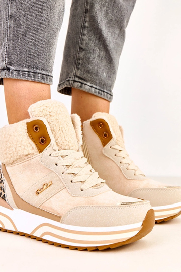 Sandfarbene hohe warme Sneakers mit Fell Mirasen
