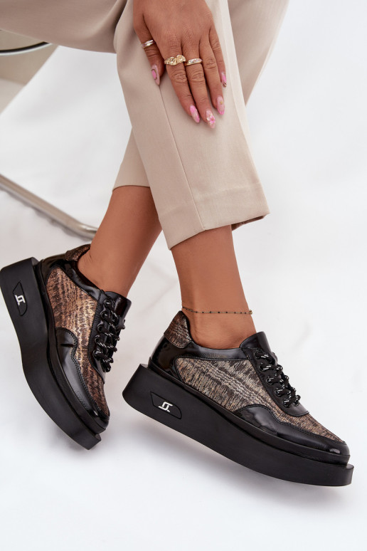 Haut Schnürschuhe Feminin mit einer Plattform Artiker 57C2044 schZuarze Farbe