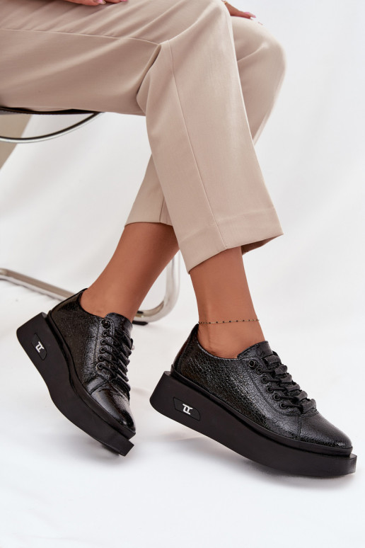 Lackierte Stiefeletten aus echtem Leder Feminin mit einer Plattform Artiker 57C2041 schZuarze Farbe