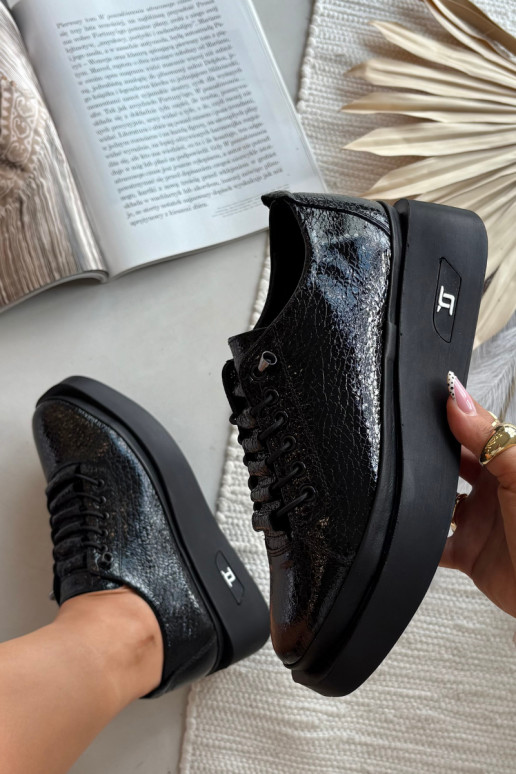 Lackierte Stiefeletten aus echtem Leder Feminin mit einer Plattform Artiker 57C2041 schZuarze Farbe