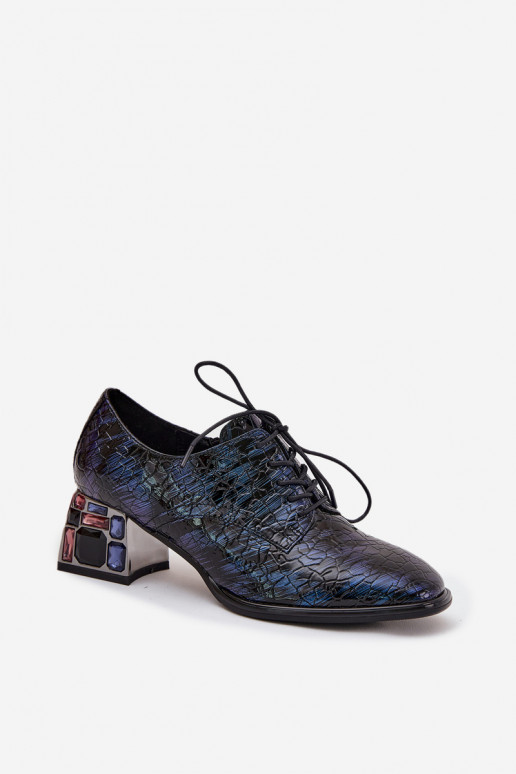 Lackierte Stiefeletten aus echtem Leder Feminin mit Absätzen mit leuchtenden Augen Artiker 55C0428 Dunkelblau