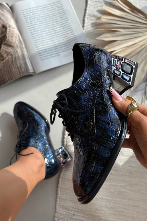 Lackierte Stiefeletten aus echtem Leder Feminin mit Absätzen mit leuchtenden Augen Artiker 55C0428 Dunkelblau