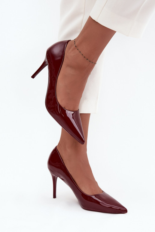 mit Lackeffekt Eko Haut hochhackige Schuhe Feminin Ze Szpiczastymi Noskami Burgund Jadira