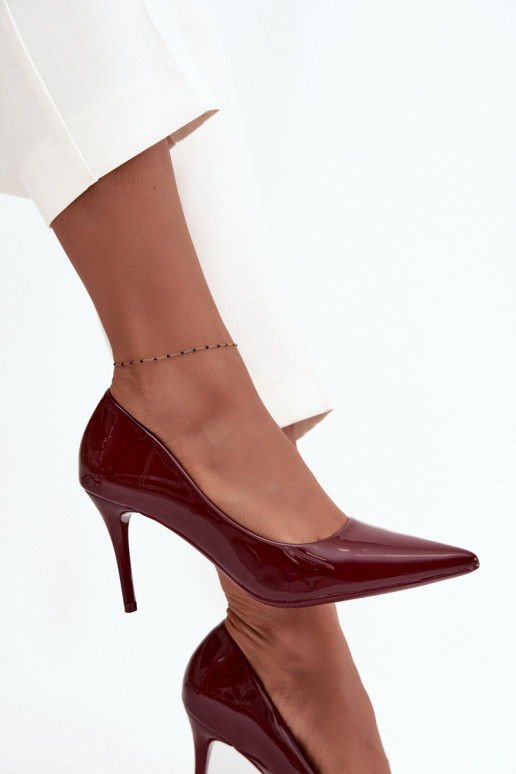 mit Lackeffekt Eko Haut hochhackige Schuhe Feminin Ze Szpiczastymi Noskami Burgund Jadira