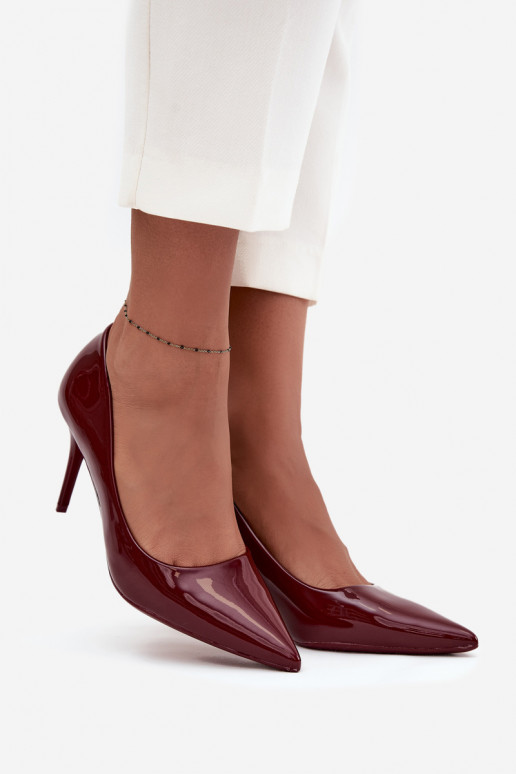 mit Lackeffekt Eko Haut hochhackige Schuhe Feminin Ze Szpiczastymi Noskami Burgund Jadira