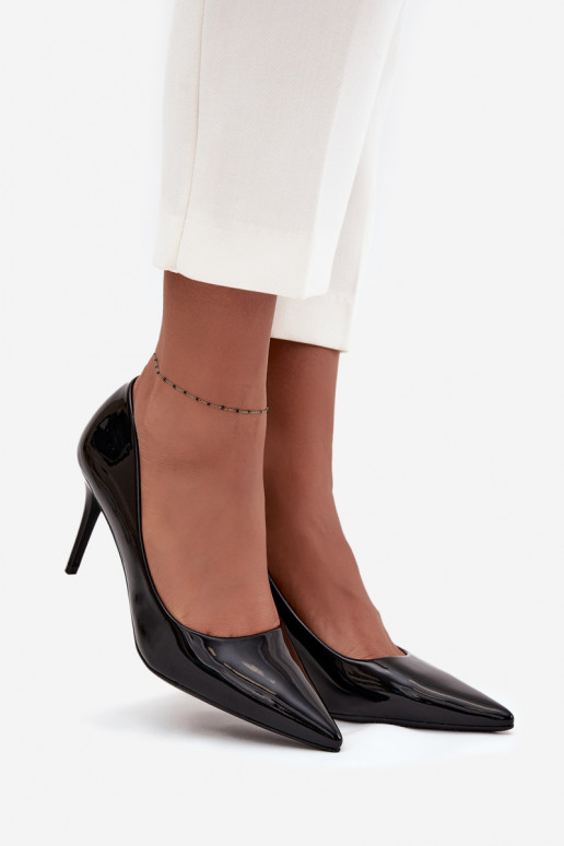 mit Lackeffekt Eko Haut hochhackige Schuhe Feminin Ze Szpiczastymi Noskami schZuarze Farbe Jadira