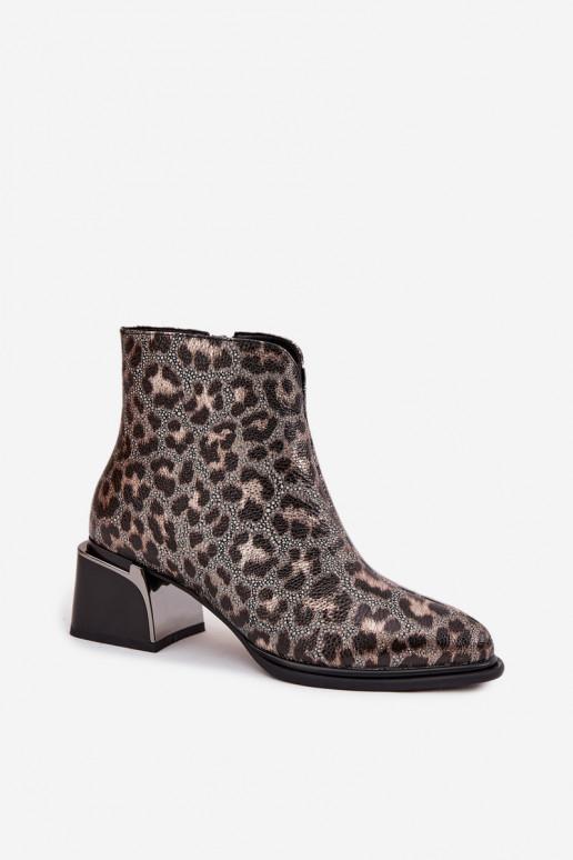 Haut Damenstiefel Klocke sich Zuarm laufen mit Leopardenfellmuster D&A CR52-622 SchZuarz und-goldene Farbe