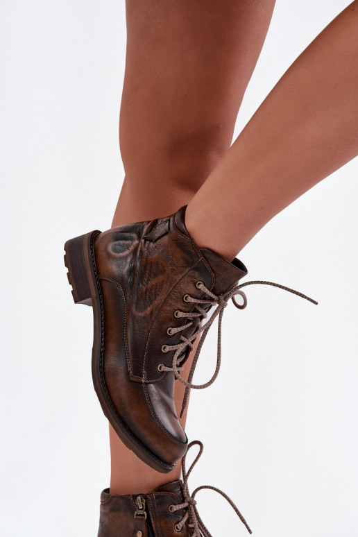 DamenstiefelErmöglichtturalnej Skóry mit breiten Absätzen Es mussciejka 07063-02 braune Farbe