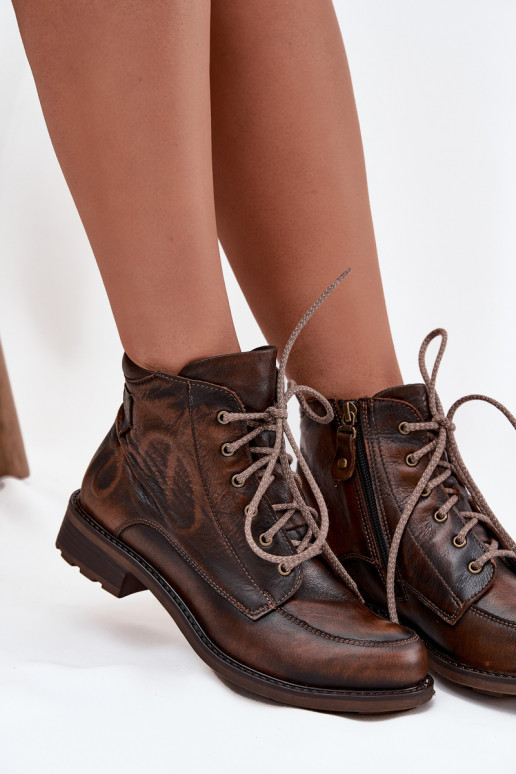 DamenstiefelErmöglichtturalnej Skóry mit breiten Absätzen Es mussciejka 07063-02 braune Farbe